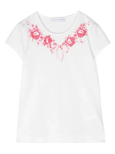 Monnalisa Kids' Rose-print Detail T-shirt In White