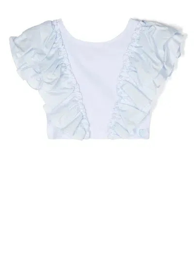 Monnalisa Kids' Ruffle-trim Cotton T-shirt In White