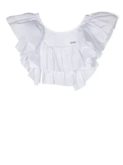 Monnalisa Kids' Ruffle-trim Cropped Blouse In White