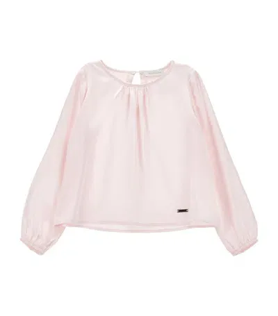 Monnalisa Kids' Logo-plaque Satin Top In Pink