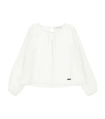 Monnalisa Kids' Logo-plaque Ruffled Blouse In White