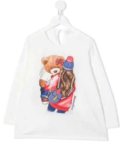 Monnalisa Sketch-print Cotton T-shirt In Weiss