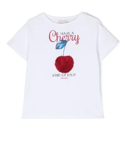 Monnalisa Kids' Slogan-print Cherry-appliqué T-shirt In White