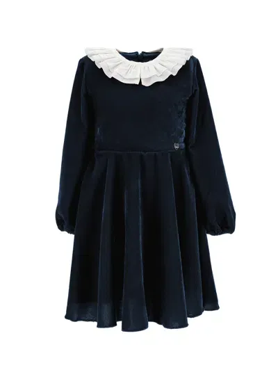 Monnalisa Kids'   Smooth Velvet Godet Dress In Navy Blue