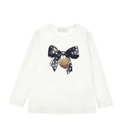 Monnalisa Kids' Bow-print Long-sleeve T-shirt In White