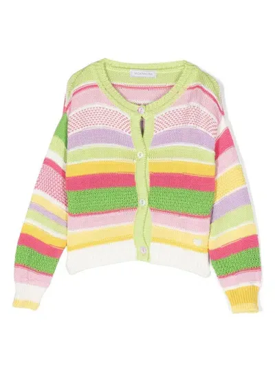 Monnalisa Kids' Striped Intarsia-knit Cardigan In Green