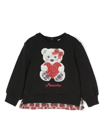 Monnalisa Babies' Teddy Bear-print Cotton Sweatshirt In Black