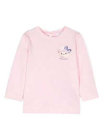 Monnalisa Babies' Teddy Bear-print Cotton T-shirt In Pink