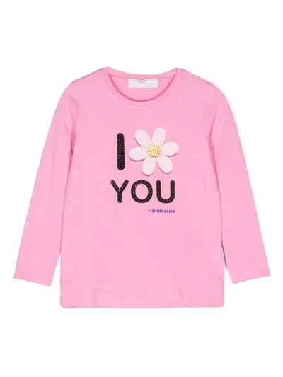 Monnalisa Kids' Text-print Long-sleeve T-shirt In Pink