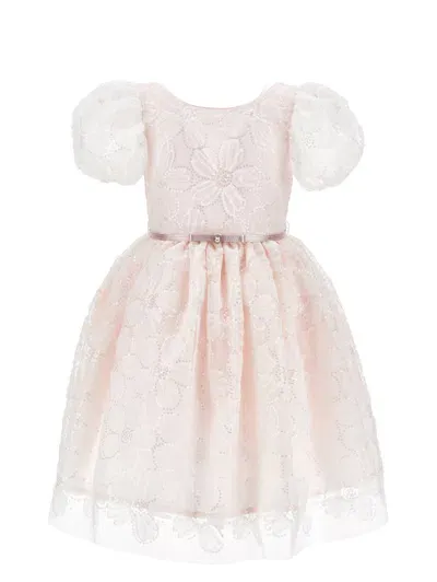 Monnalisa Kids'   Tulle Dress With Sequin Embroidery In White