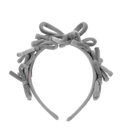 Monnalisa Kids' Velvet Bow Hairband In Grey