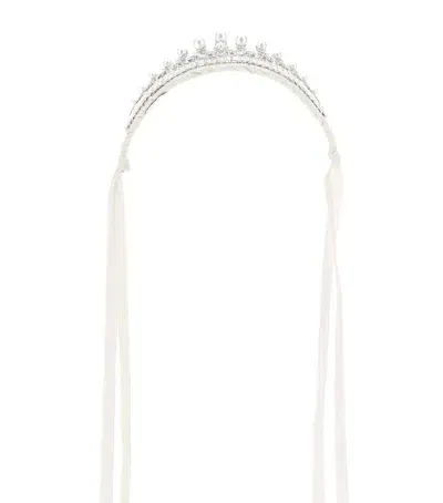 Monnalisa Kids' Velvet Embellished Self-tie Tiara In White