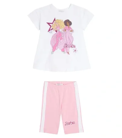 Monnalisa Kids' X Barbie Cotton Jersey T-shirt And Shorts Set In White