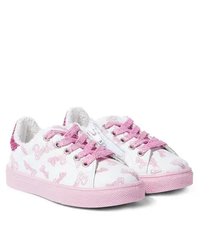 Monnalisa Kids' X Barbie Embellished Leather Sneakers In White