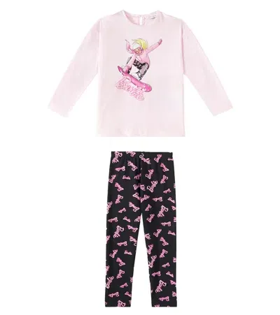 Monnalisa Kids' X Barbie Printed Jersey T-shirt And Leggings Set In Multicoloured