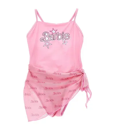 Monnalisa Kids' X Barbie Swimsuit And Sarong Set In Pink