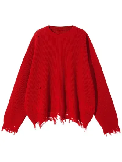 Monochrome Distressed-effect Jumper In Red