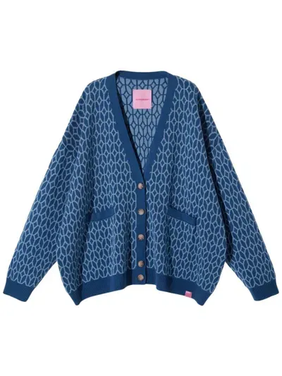 Monochrome Geometric-patterned Cardigan In Blue