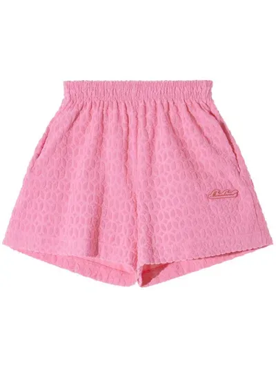 Monochrome Logo Embroidered Mini Shorts In Pink