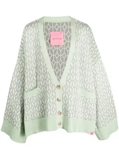 Monochrome Patterned-intarsia V-neck Cardigan In Green