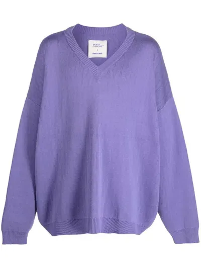 Monochrome Pointelle-knit Oversized Jumper In Purple