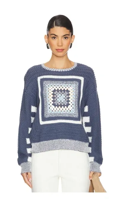 Monrow Crochet Pullover Sweater In Washed Blue