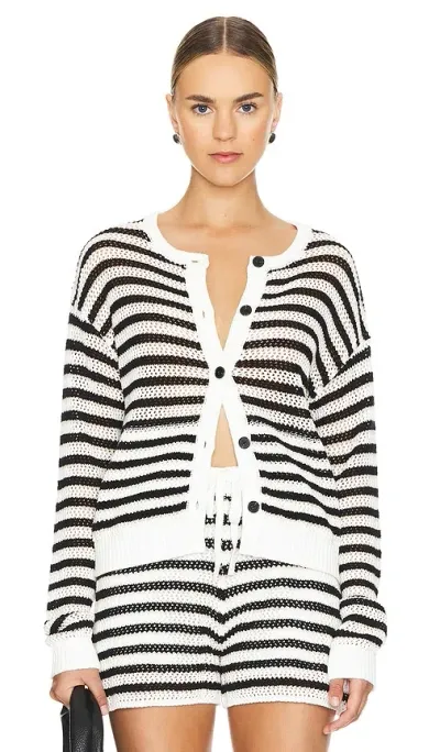 Monrow Open Knit Cardigan In Ivory/black/dusk