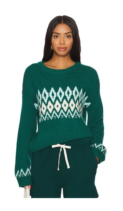 Monrow Wool Fair Isle Crew Neck Sweater In 포레스트