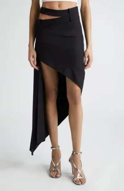 Monse Double Waistband Slashed Stretch Wool Skirt In Black