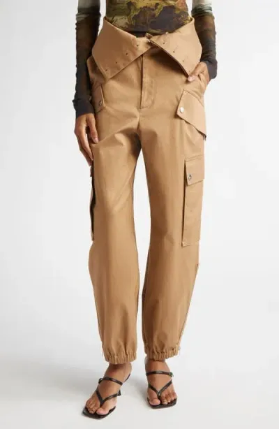 Monse Double Waistband Zip Hem Twill Cargo Joggers In Beige