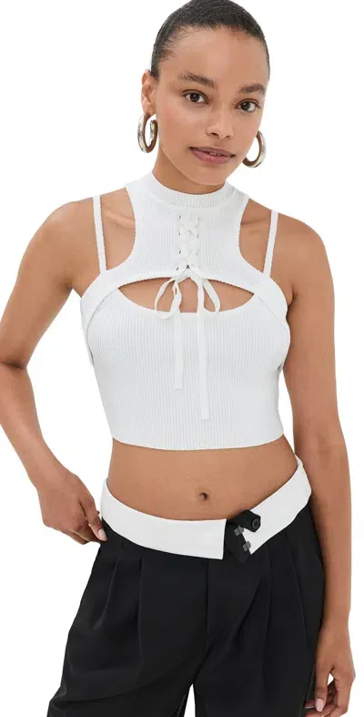 Monse Halter Neck Knit Cropped Top Ivory