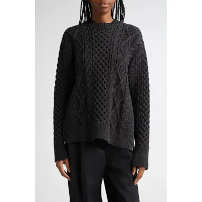 Monse Oversize Side Zip Wool Cable Stitch Sweater In Charcoal