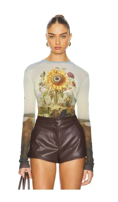 Monse Printed Mesh Top In Sunflower Print