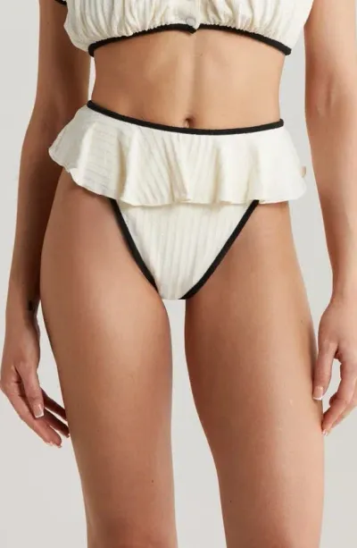 Montce Tamarindo Ruffle Bikini Bottoms In Cream Terry Rib Black Binded