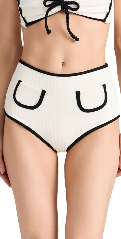 Montce X Olivia Culpo Polly Bikini Bottoms Cream/black Terry Rib