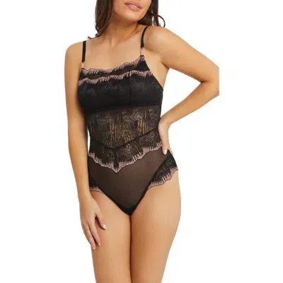 Montelle Intimates Dolce Vita Bandeau Lace Bodysuit In Black Bloom