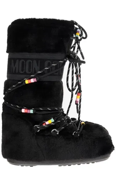 Moon Boot Icon Bead Embellished Round Toe Boots In Black