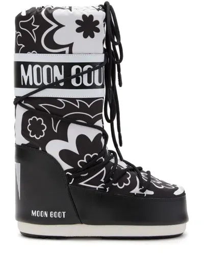 Moon Boot Icon Floral-print Boots In Black