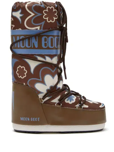 Moon Boot Icon Floral-print Boots In Brown