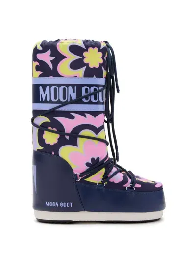 Moon Boot Kids' Icon Floral-print Snow Boots In Purple