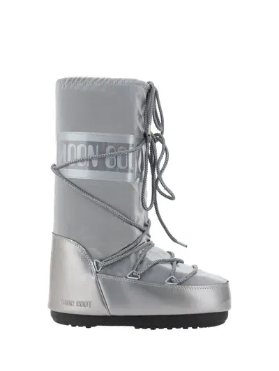 Moon Boot Woman Boot Grey Size 8-9.5 Textile Fibers In Silver