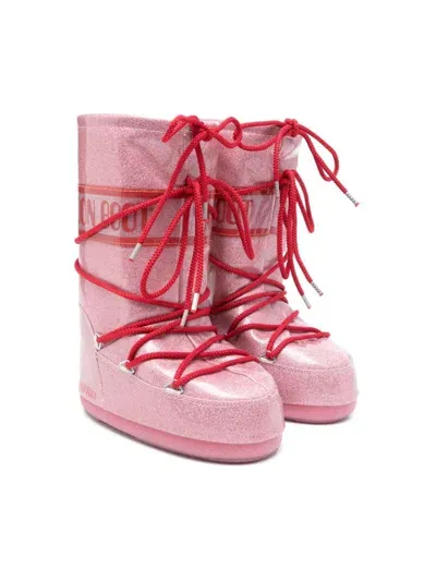 Moon Boot Kids' Icon Glitter Boots In Pink