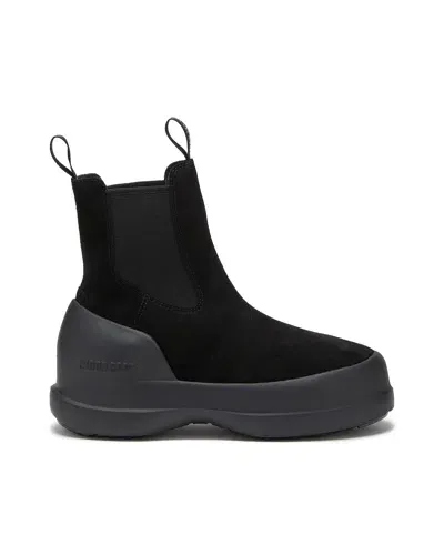 Moon Boot Ankle Boots In Black Suede In N001