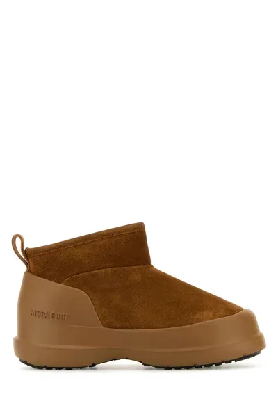 Moon Boot Caramel Suede Luna Low Ankle Boots In Cognac