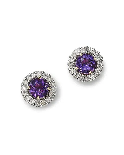 Moon & Meadow 14k Yellow Gold Amethyst & Diamond Stud Earrings In Purple/white