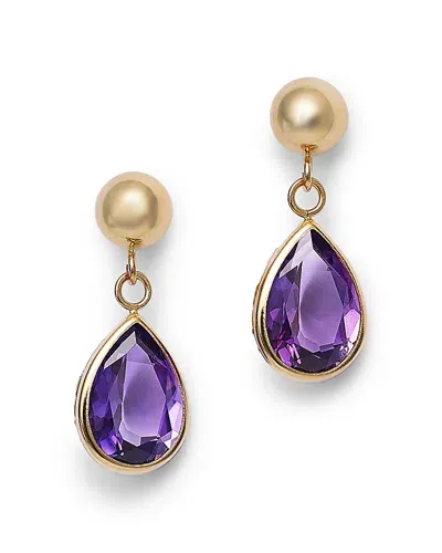 Moon & Meadow 14k Yellow Gold Amethyst Drop Earrings In Purple/gold