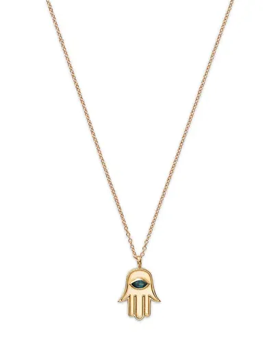 Moon & Meadow 14k Yellow Gold Blue Topaz Marquis Hamsa Hand Pendant Necklace, 16-18 In Blue/gold