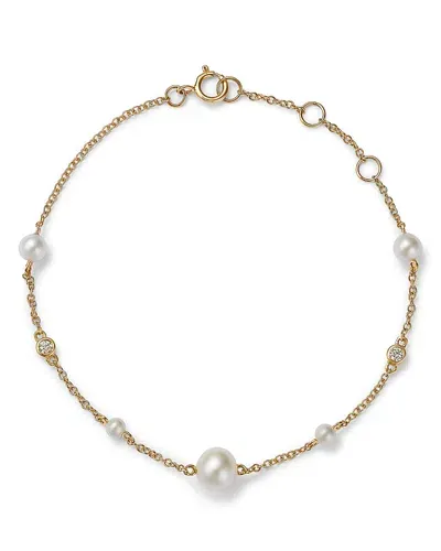 Moon & Meadow 14k Yellow Gold Cultured Freshwater Pearl & Diamond Station Link Bracelet In White/gold