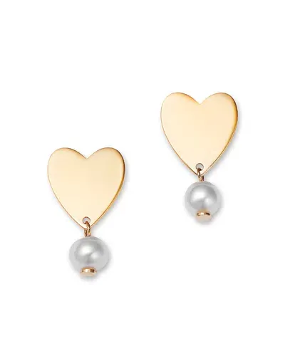 Moon & Meadow 14k Yellow Gold Cultured Freshwater Pearl Dangle Heart Stud Earrings In White/gold