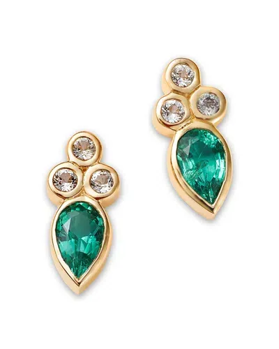 Moon & Meadow 14k Yellow Gold Emerald & White Topaz Bezel Stud Earrings - Exclusive In Green/white